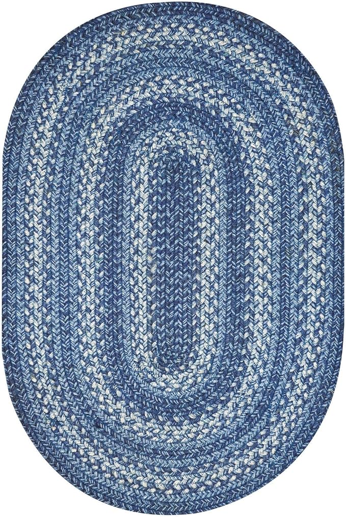 Homespice Denim Blue Oval Braided Rugs 2x3' - Country Oval Bathroom Rugs, Durable, No Shed Jute for Low Maintenance.