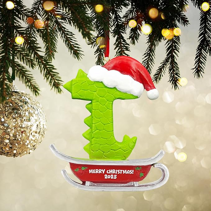 26 Letter Ornaments for Christmas Tree Decoration,Personalized Letters Ornaments, Initial Christmas Ornament, Hanging DIY Letter Xtmas Dinosaur Ornament, Gifts for Family Friendse (T)