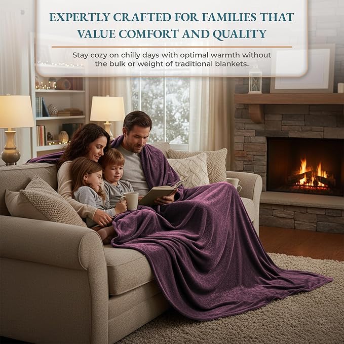 Casa Platino King Size Blanket – Purple Fleece Throw 108x90 – Lightweight Flannel for Bed, Sofa or Dorm – Soft and Stylish Comfort Year-Round