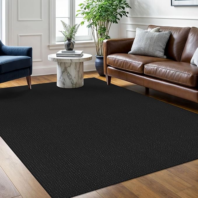 Braided Area Rug 5x7 Ft Washable Rugs for Living Room Non Slip Bedroom Rugs Boho Dining Room Rug Cotton Living Room Woven Floor Carpet for Nursery Playroom, Black/Grey