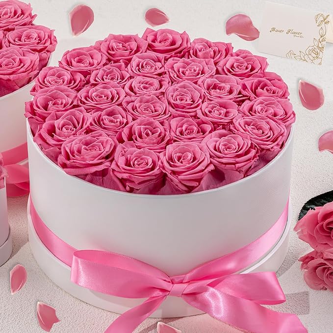 27 Forever Roses in Luxury White Box, Eternal Real Roses Gift for Women, Preserved Flowers for Delivery Prime, Anniversary, Valentine's Day, Birthday for Her (Pink)