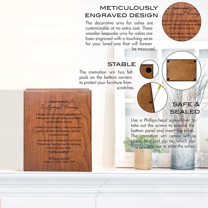 LifeSong Milestones Personalized Cremation Urns for Adult Ashes - Cherry Wood Boxes - In Loving Memory