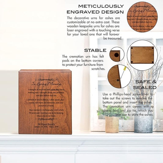 LifeSong Milestones Personalized Cremation Urns for Adult Ashes - Cherry Wood Boxes - In Loving Memory