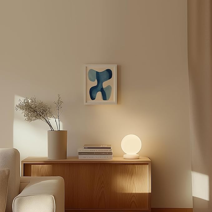 HAUS AND HUES Modern Abstract Wall Art - Blue and Green Living Room Art, Modern Artwork for Walls, Minimalist Picture for Living Room(Blue Shapes, White Frame, 8x10)