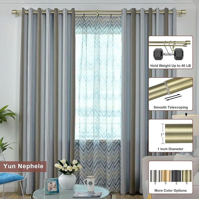 Double Curtain Rods 48-84", Decorative Double Drapery Rods with Cap Finials, Heavy Duty 1 Inch Front and 5/8 Inch Back Telescoping Dual Curtain Rod, Antique Bronze