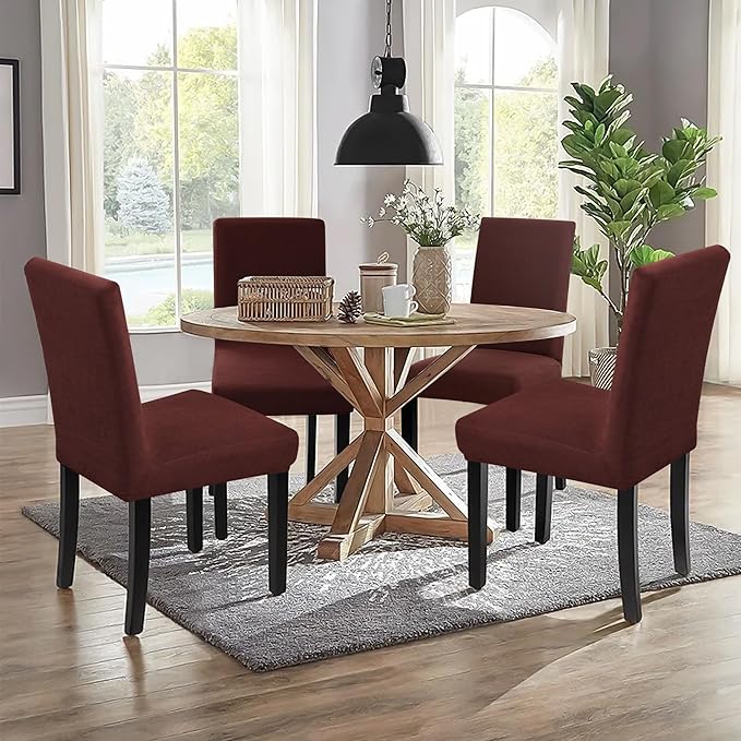 Sufdari Dining Chair Covers,Kitchen Chair Cover,Parsons Chair Slipcover,Spandex Chair Protectors for Dining Room Stretch Chairs Cover Set of 8 -Brown