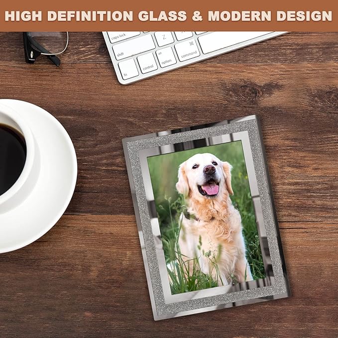 IZIDDO 4x6 Picture Frames Set of 2, Glitter Glass Photo Frame for Tabletop Display, Gifts Picture Frame, Horizontally or Vertically