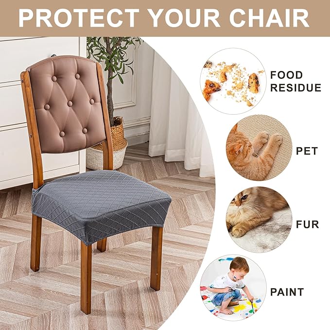Genina Waterproof Seat Covers for Dining Room Chairs Covers Dining Chair Slipcovers Protector, No Rear Covers (Dark Gray, 4 Pcs)