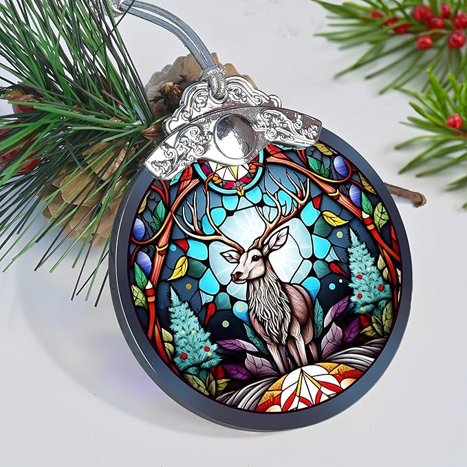 Deer Christmas Ornaments, Deer Decor Christmas, Deer Christmas Tree Decorations, Stained Glass Ornament, Gifts for Deer Lovers, Holiday Decorations and Xmas Gifts Ideas