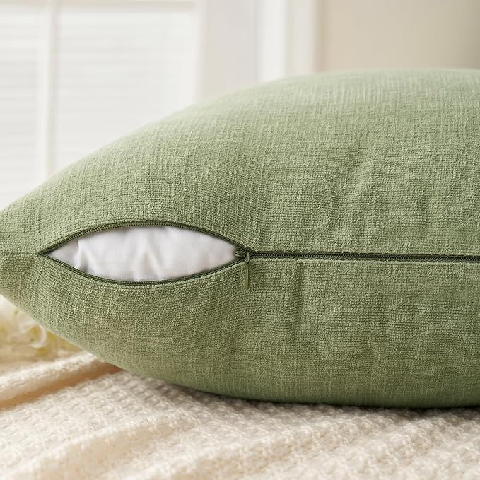 MIULEE Sage Green Couch Pillow Covers 16x16 Inch, Set of 2 Soft Spring Chenille Decorative Square Throw Pillow Covers Farmhouse for Sofa Living Room Bed