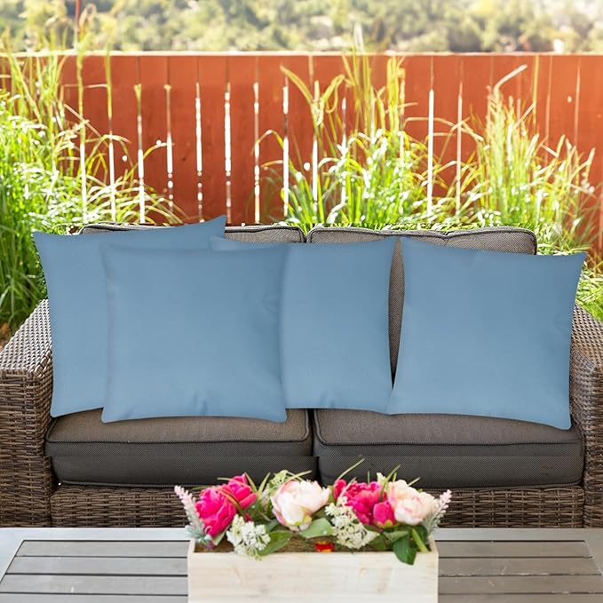Covers & All Premium Square Throw Pillow Inserts with Covers Set of 4, 28 x 28 Inches Sky Blue, Decorative Cushions for Couch Sofa Home Decor Office Travel UV Resistant Waterproof Soft Cushions