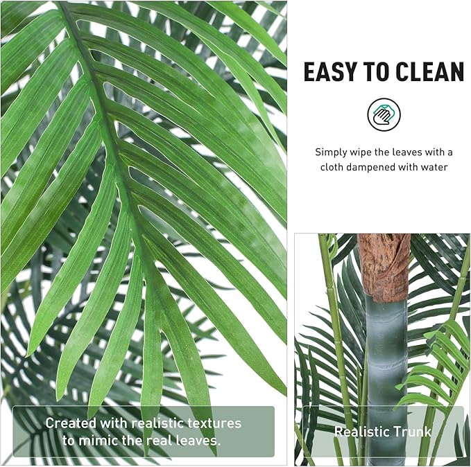 6 FT Fake Palm Tree-Tall Artificial Plants with White Planter, Faux Palm Trees Indoor Outdoor with 18 Lagre Leaves, Tropical Areca Palm Plant for Home Office Living Room