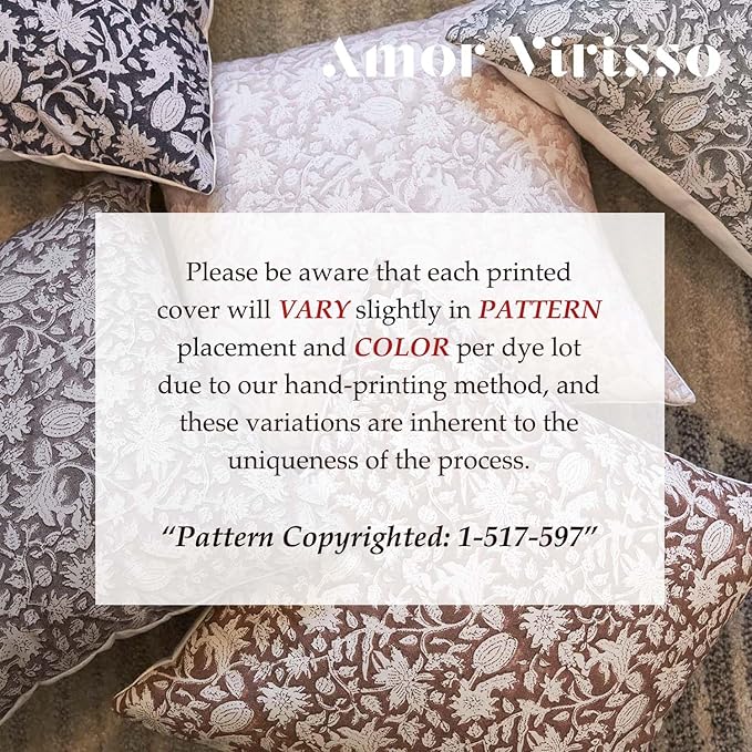 Amor Virisso Floral Throw Pillow Covers 18x18 Couch Pillows for Living Room Decorative Accent Pillow Covers Block Print Farmhouse Neutral Pillow Covers Sofa Pillows 1PC, Black