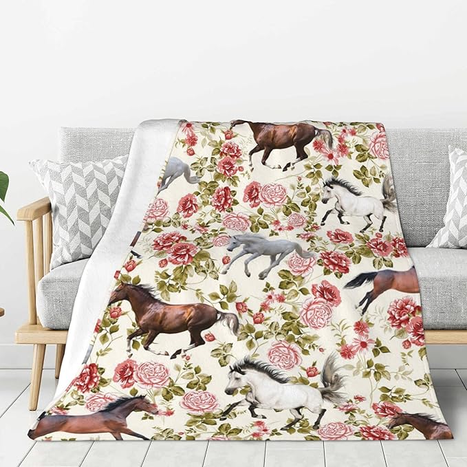 Horse Throw Blanket Soft Plush Fleece Blankets Warm Cozy Lightweight Fuzzy Blanket for Bed Sofa Couch Home Decor 80"X60"