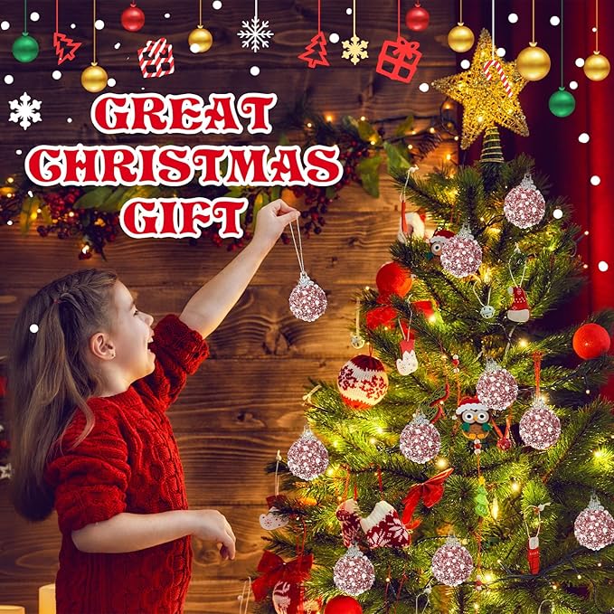 Liliful 48 Pcs 1.18 Inch Mini Christmas Ball Ornaments Christmas Tree Ornament Glitter Sequin Foam Ball Ornaments Xmas Hanging Decoration for New Year Holiday Wedding(Rose Gold)