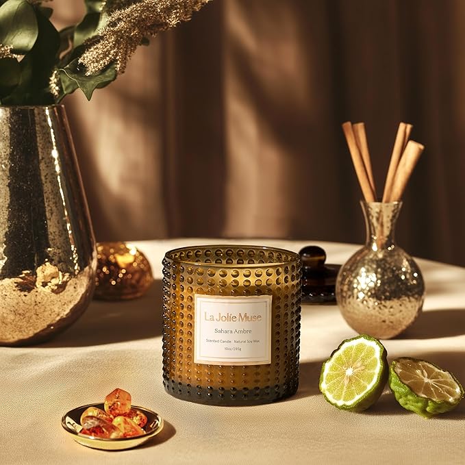LA JOLIE MUSE Sahara Amber Scented Candle | Bergamot, Clove & Amber | 10 oz Soy Candle | Natural Soy Wax | 55 Hours Clean Burn | Gift-Ready for Cozy Nights | Elevated Home Décor