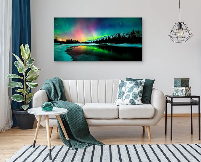 Cao Gen Decor Art S01998 Wall Art Aurora scenery Painting on Canvas Stretched and Framed Canvas Paintings Ready to Hang for Home Decorations Wall Decor
