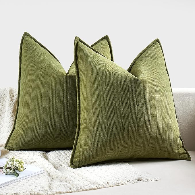 MIULEE Pack of 2 Moss Green Decorative Pillow Covers 16x16 Inch Soft Chenille Luxurious Couch Throw Pillows Farmhouse Cushion Covers with Elegant Design for Sofa Bedroom Living Room Home Decor