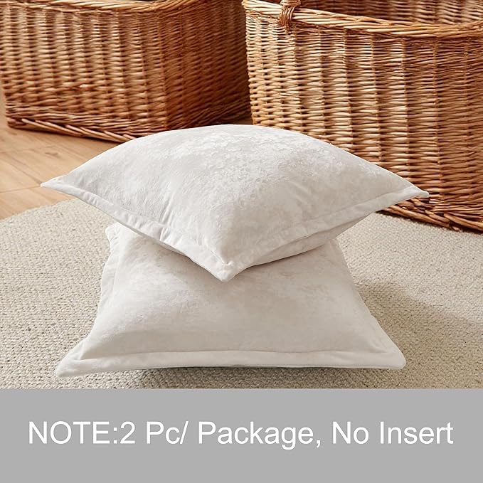 Velvet Pillow Covers 2 Pack Soft 26x26 Pillow Covers Solid Square Euro Shams Decorative Couch Pillow Cases with Wide Border for Sofa Bed Home Decor,White