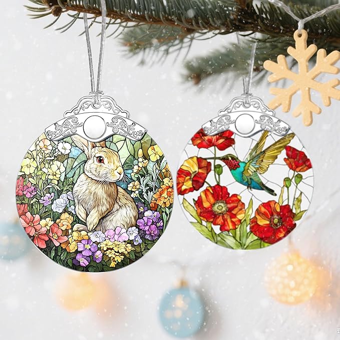 Rabbit Ornament, Stained Glass Christmas Decorations, Christmas Ornaments for Tree, Holiday Ornament, Gifts for Rabbit Lovers, Holiday Party Gifts, Gift Ideas & Xmas Gift