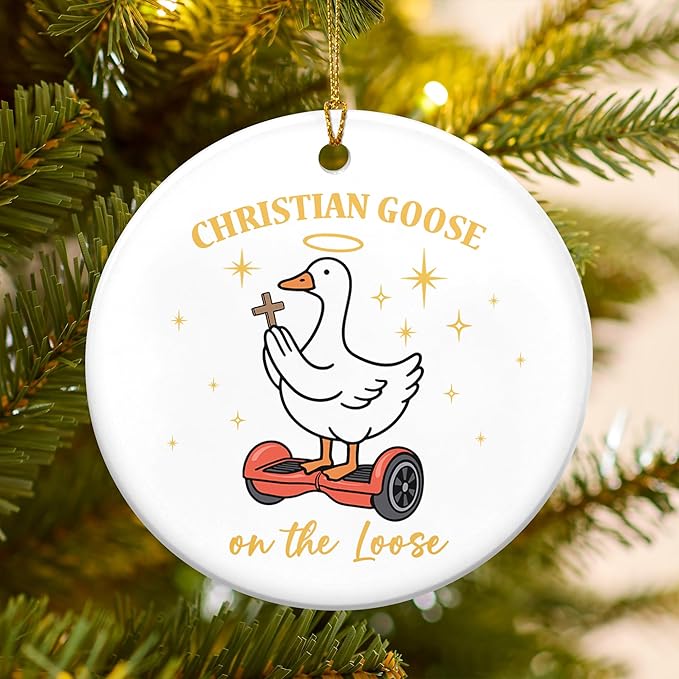 TEEZWONDER Christmas Funny Christian Gifts for Women Men - Ceramic Christian Christmas Ornaments 2025 - Religious Gifts for Friend Coworkers, Stocking Stuffers White Elephant Gifts, Goose Ornament