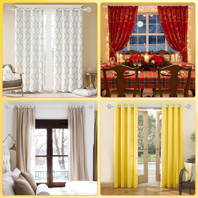 Curtain Rod for Windows 48 to 84 inches: 1 inch Diameter Heavy-duty Adjustable Decorative Curtain Rod, Weathered white Boho Rustic Drapery Rods with Twisted Cage Finials for Bedroom & Living Room