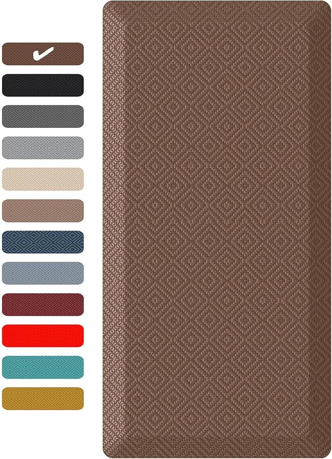Ophanie Kitchen Mats for Floor, 3/4 inch Thick, 17x24 Anti Fatigue Cushioned Mat, Kitchen Rugs, Waterproof, Comfort Ergonomic Standing Mat for Office, Home, Sink, Brown Non-Slip Ridged Bottom