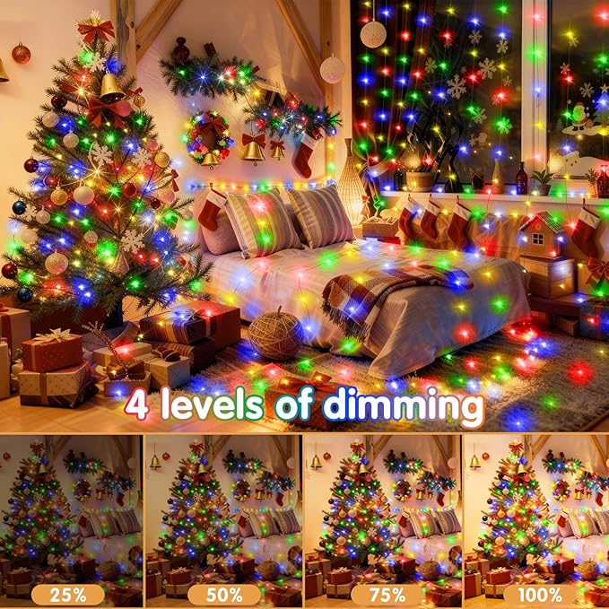 KNONEW 203FT Outdoor Christmas Fairy Lights Plug in,600 LED String Lights Outdoor Waterproof 8 Modes Memory Times for Wedding Bedroom Walls Garden Trees Decoration(Multicolor)