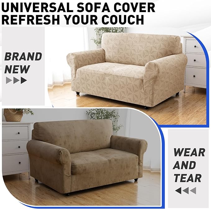 YEMYHOM 1 Piece Stretch Chair Sofa Slipcovers Couch Covers for 1 Seat, Jacquard Armchair Covers with Non-Slip Elastic Bottom, Thickened Furniture Protector for Dogs Pets kids (Small, Khaki）