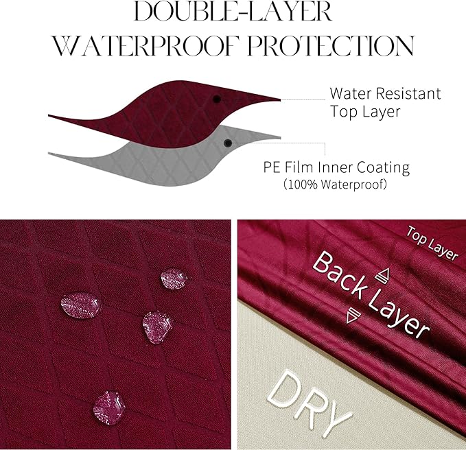 MOSAYT 100% Waterproof Dining Room Chair Covers Set of 4, Super Fit Stretch Jacquard Parson Chairs Slipcovers Removable Washable Chair Seat Protectors for Home, Kitchen, Banquet (Burgundy)