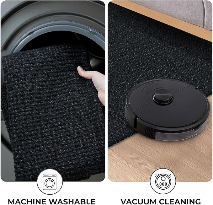 KOZYFLY Extra Long Runners for Hallways 3x14 ft Washable Kitchen Runner Non Slip Rubber Backed Hallway Rug Cotton Entryway Runner Rug Floor Carpet for Indoor Hall, Kitchen, Stair, Black/Dark Grey