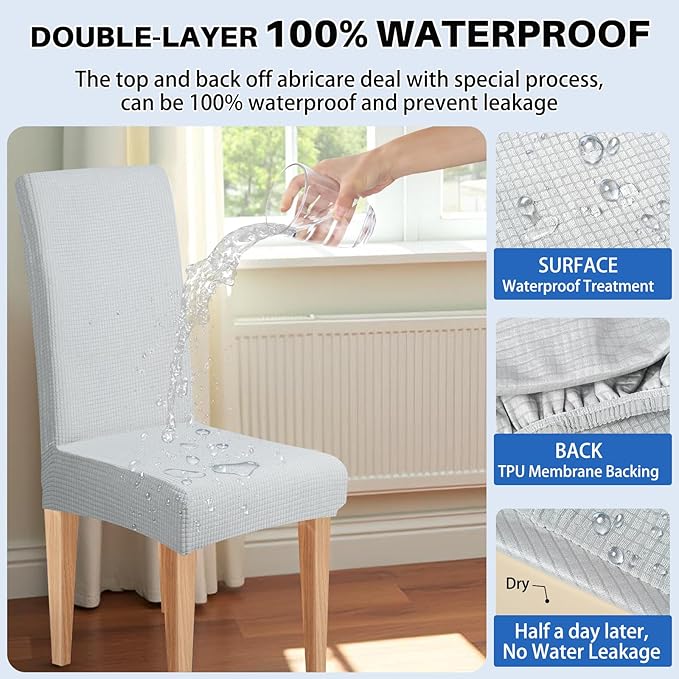 Dioxide Waterproof Chair Covers for Dining Chairs, Stretch Dining Chair Covers Set of 4, Parson Chair Slipcovers, Removable Washable Kitchen Chairs Seat Covers Protectors for Home Restaurant Banquet