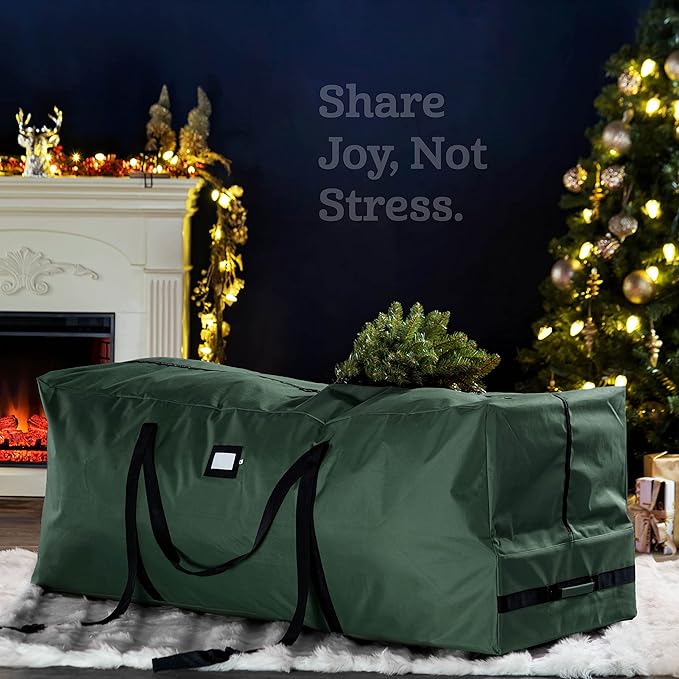 ZOBER 600D Oxford Fabric Large Rolling Christmas Tree Storage Bag - Fits 9 Ft Artificial Trees - Waterproof Christmas Tree Bag For Storage Box For Xmas, Durable Handles and Wheels - Card Slot - Green