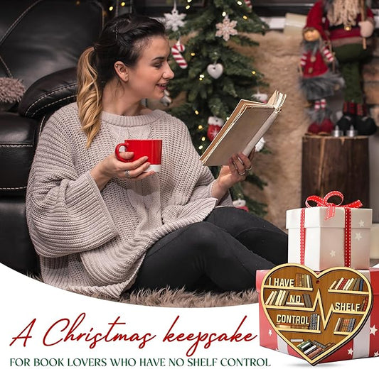 GEEMBI Christmas Book Lovers Gifts for Women - Wooden Bookshelf Heart Christmas Ornaments 2025 for Tree Decorations - Book Club Gifts Readers Nerd Librarian, Reanding Gift for Tecaher Friend Coworker