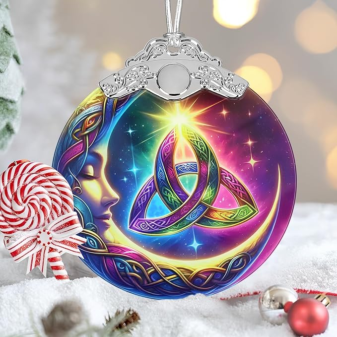 Christmas Ornaments, 3" Stained Glass Christmas Decor, Christmas Tree Ornaments, Christmas Tree Decorations, Unique Gift Idea, Perfect for Holiday Party, Window, Tree, Home Decor - Moon & Celtic
