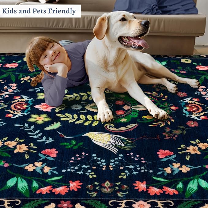 Tangsoo Runner Rug for Hallways Kitchen Rug, Non Slip 2x6 Washable Boho Nature Floral Animal Rug Runner for Entryway, Low Pile Carpet Door Mat Indoor Entrance for Kids Room Bedroom Laundry Office