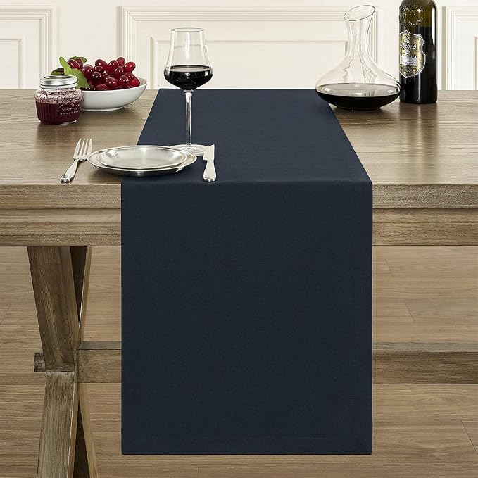 ZeeMart Basic Linen Style Table Runner, 14 x 60 Inch Dark Navy, Rustic Farmhouse Dark Blue Table Runners 60 Inches Long, Everyday Polyester Table Runner - Machine Washable & Easy Care