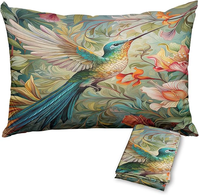 Hummingbird Pillow Protectors with Zipper Standard Size William Morris Pillow Covers Set of 2 Vintage Spring Floral Bird Pillowcases Chinoiserie Rustic Botanical Bed Pillow Covers 36"X20"
