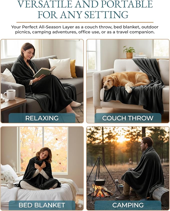 Casa Platino King Blanket – Black Fleece Throw 108x90 for Bed, Couch or Guest Room – Lightweight & Cozy Flannel Blanket – All Season Use