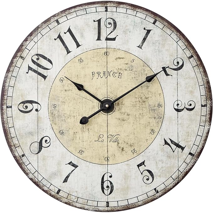 MODE HOME 24 Inch Large Wall Clock, Rustic Round Farmhouse Wall Clocks for Living Room Decor, Silent Non-Ticking Battery Operated Clock with Large Numerals, Vintage Oversized Decorative Wall Clock