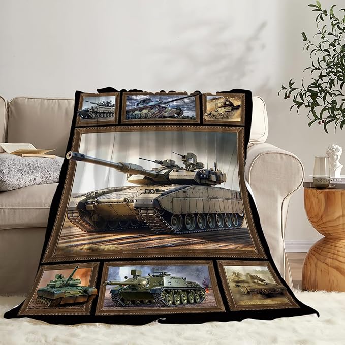 Tijuboni Military Tank Throw Blanket Army Gifts for Boys Men Girls Women Kids Adults Soft Flannel Fleece Blanket for Couch Sofa Bed Home Decor 60"x80"