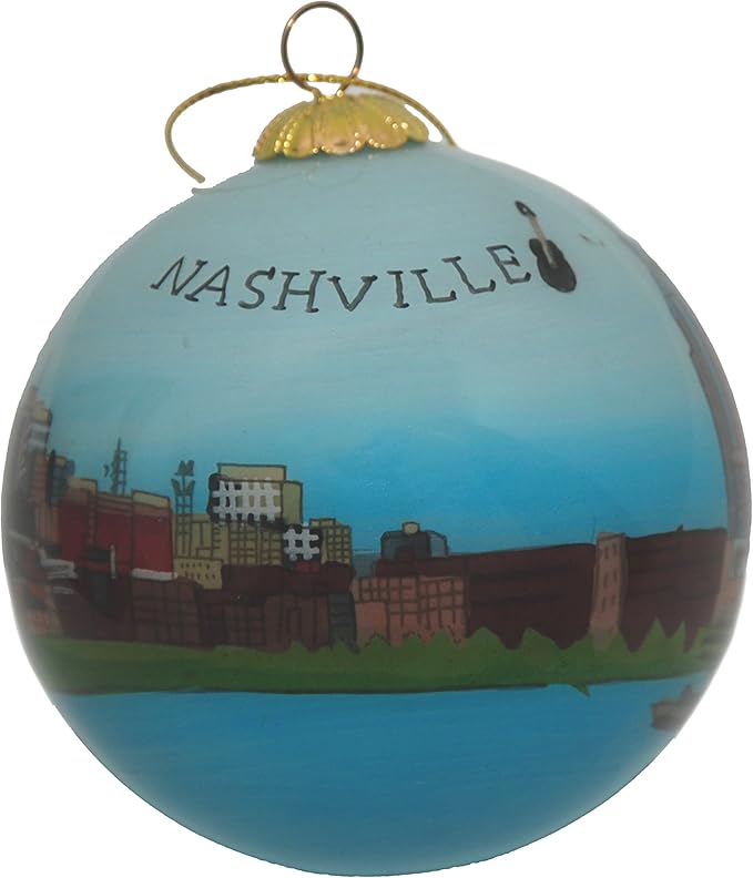 Blown Glass Christmas Ornament | Nashville, Tennessee Skyline | Hand Painted Inside | Original Art | Includes Gift Box