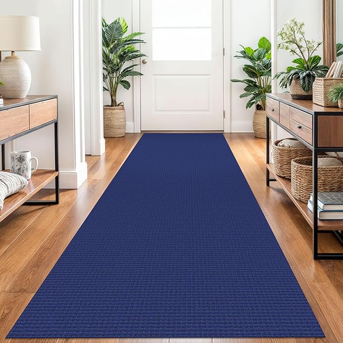 Braided Runner Rug 2.6x10 Ft Washable Runners for Hallways Kitchen Runner Rug Rubber Backed Cotton Long Entryway Runner Indoor, Woven Carpet for Hall Kitchen Entryway, Royal Blue/Navy