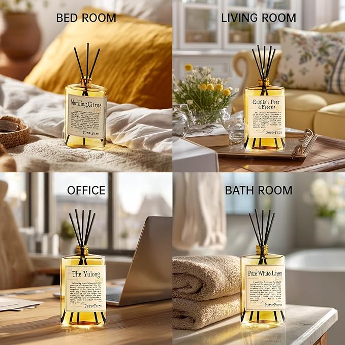 English Pear&Freesia Scent Premium Reed Diffuser Set - 400ml /13.53 fl.oz Scented Oil with 6 Sticks | Long-Lasting Fragrance for Home & Office | Luxury Gift