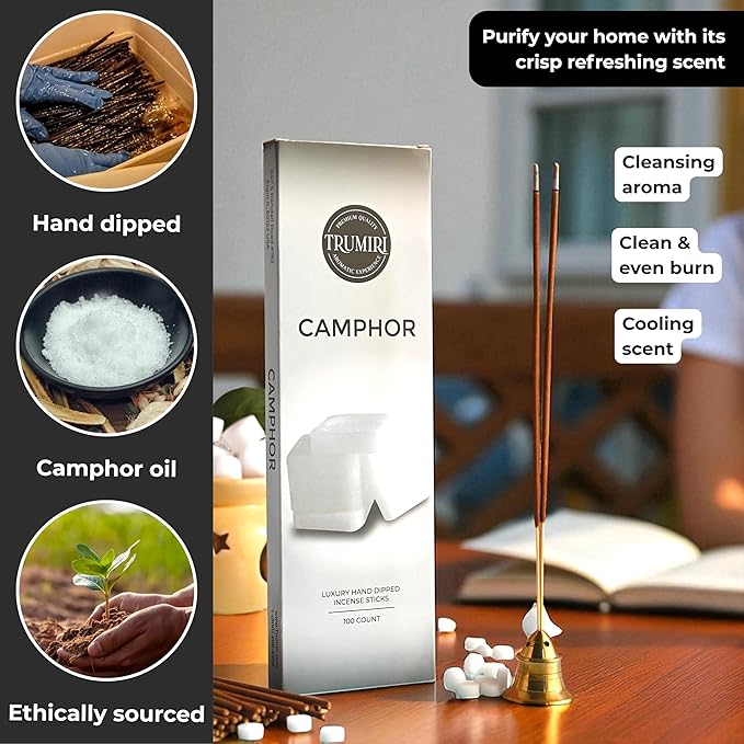 Camphor Incense Sticks - Bulk Pack of 100 Insence-Sticks - Made with Natural Non Toxic Alcanfor Inscent - Scented Incienso Spiritual Insense Incents