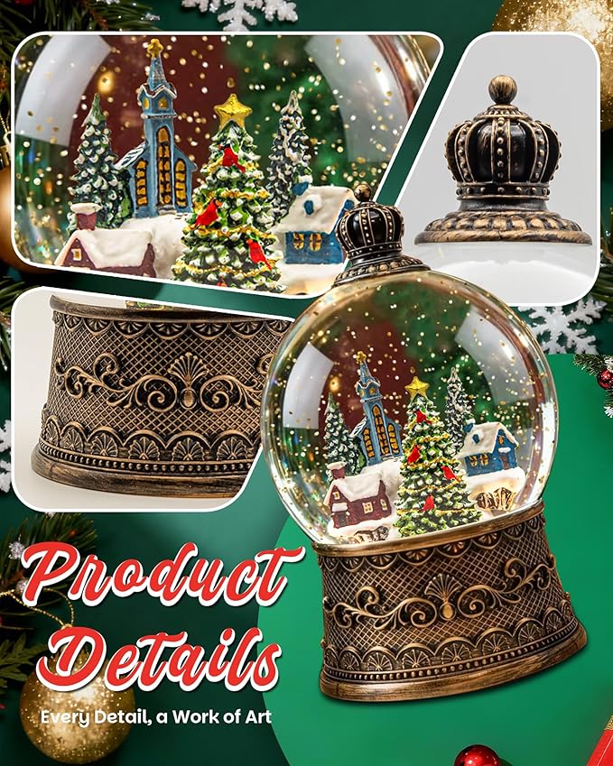 Christmas Tree Snow Globe Light up Lantern with 8 Songs, 6.69" Christmas Snow Globes for Kids Adults, 6H Timer & Dual Power, Snowglobes Christmas Decorations Indoor, Gifts for Women Men