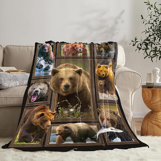 Tijuboni Bear Throw Blanket Bear Gifts for Girls Boys Women Men Kids Adults Soft Flannel Fleece Blanket for Couch Sofa Bed Home Decor 60"x80"