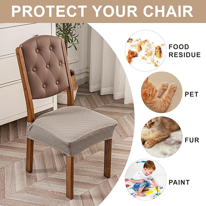 Genina Waterproof Seat Covers for Dining Room Chairs Covers Dining Chair Slipcovers Protector, No Rear Covers (Taupe, 4 Pcs)