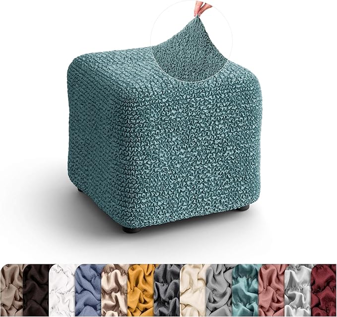 PAULATO BY GA.I.CO. Small Ottoman Cover Stool Cover Pouf Slipcover - Soft Polyester Fabric Slipcover - 1-Piece Form Fit Stretch Furniture Protector - Microfibra Collection - Teal (Ottoman)