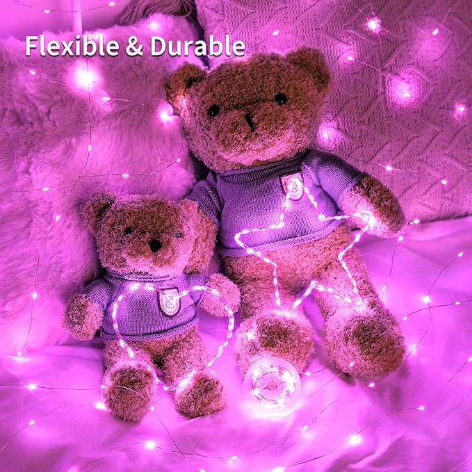 JMEXSUSS 2 Pack Pink Fairy Lights Battery Operated, Total 200 LED 66ft Twinkle String Lights with Remote, 8 Modes Pink Christmas Lights for Bedroom Tree Valentine's Day Anniversary Indoor Decor